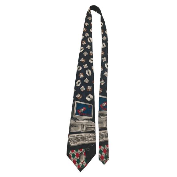 Tabasco Sauce Logo Vintage 90’s Computer Floppy Disk Keyboard Silk Necktie - Picture 2 of 7